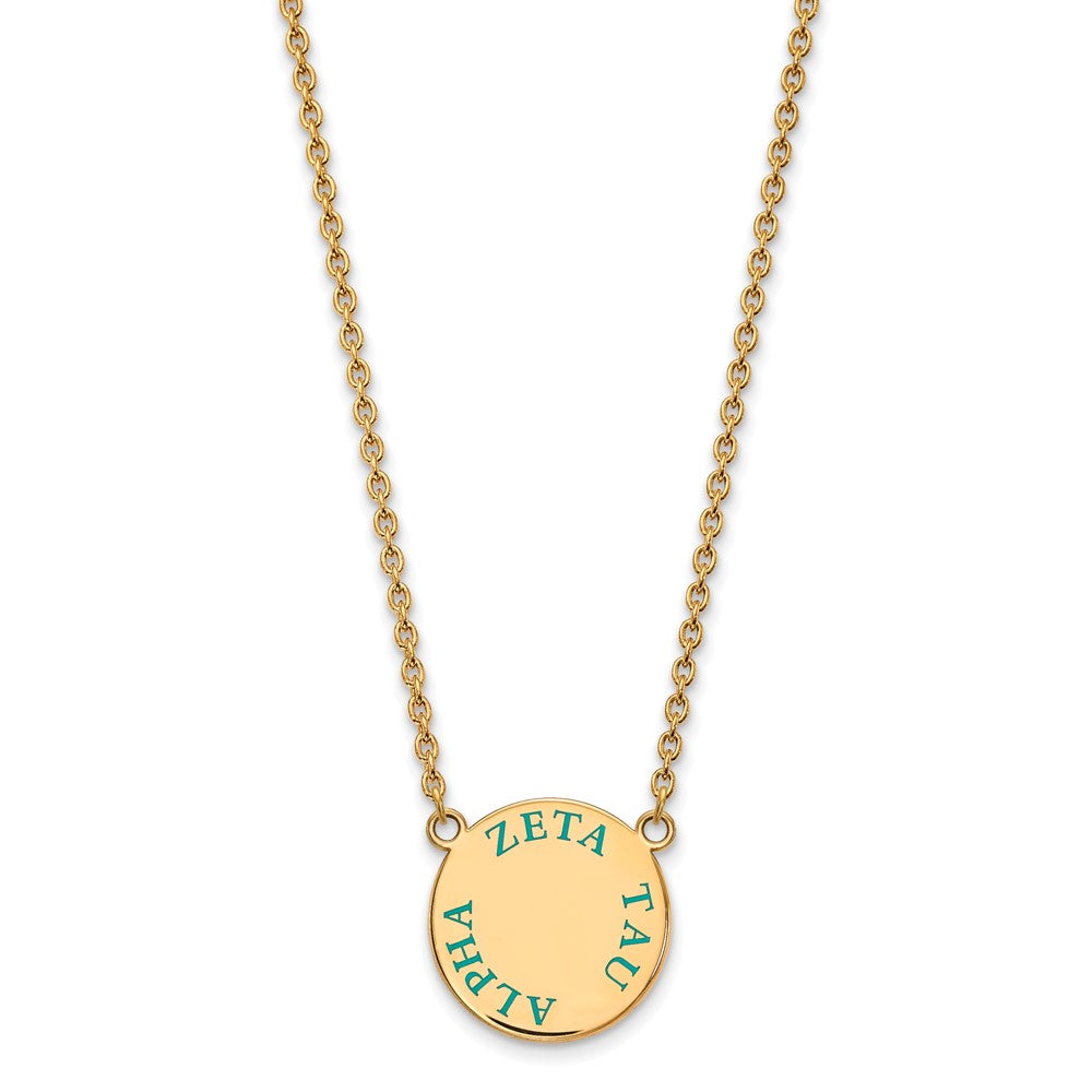 Sterling Silver Gold-plated LogoArt Zeta Tau Alpha Sorority Text Large Color Enamel Pendant 18 inch Necklace