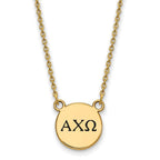Sterling Silver Gold-plated LogoArt Alpha Chi Omega Sorority Greek Letters Small Black Enamel Pendant 18 inch Necklace