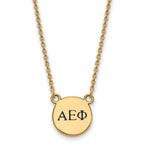 Sterling Silver Gold-plated LogoArt Alpha Epsilon Phi Sorority Greek Letters Extra Small Black Enamel Pendant 18 inch Necklace