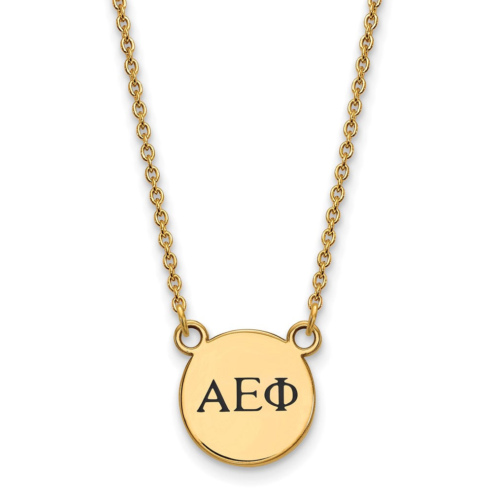 Sterling Silver Gold-plated LogoArt Alpha Epsilon Phi Sorority Greek Letters Extra Small Black Enamel Pendant 18 inch Necklace