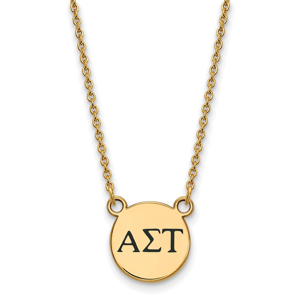 Sterling Silver Gold-plated LogoArt Alpha Sigma Tau Sorority Greek Letters Small Black Enamel Pendant 18 inch Necklace