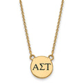 Sterling Silver Gold-plated LogoArt Alpha Sigma Tau Sorority Greek Letters Small Black Enamel Pendant 18 inch Necklace