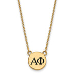 Sterling Silver Gold-plated LogoArt Alpha Phi Sorority Greek Letters Small Black Enamel Pendant 18 inch Necklace