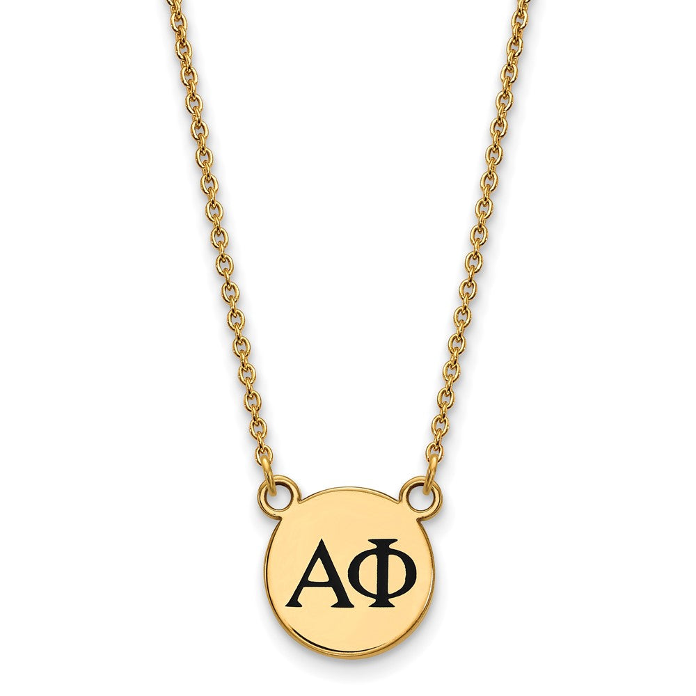 Sterling Silver Gold-plated LogoArt Alpha Phi Sorority Greek Letters Small Black Enamel Pendant 18 inch Necklace