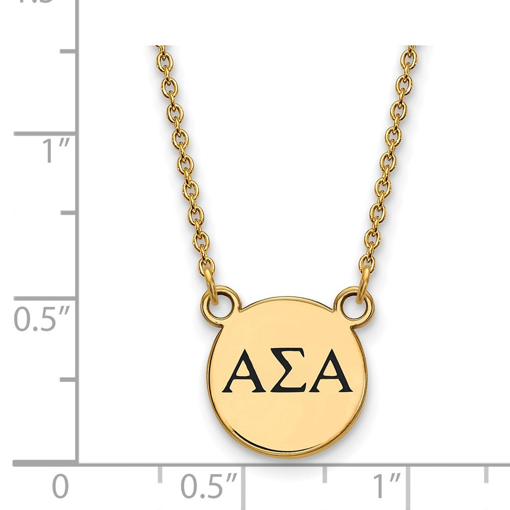 Sterling Silver Gold-plated LogoArt Alpha Sigma Alpha Sorority Greek Letters Small Black Enamel Pendant 18 inch Necklace