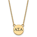 Sterling Silver Gold-plated LogoArt Alpha Sigma Alpha Sorority Greek Letters Small Black Enamel Pendant 18 inch Necklace