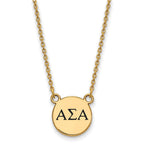 Sterling Silver Gold-plated LogoArt Alpha Sigma Alpha Sorority Greek Letters Small Black Enamel Pendant 18 inch Necklace