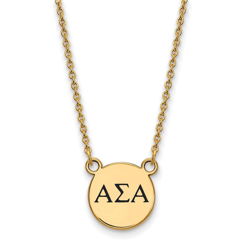 Sterling Silver Gold-plated LogoArt Alpha Sigma Alpha Sorority Greek Letters Small Black Enamel Pendant 18 inch Necklace