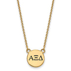 Sterling Silver Gold-plated LogoArt Alpha Xi Delta Sorority Greek Letters Small Black Enamel Pendant 18 inch Necklace