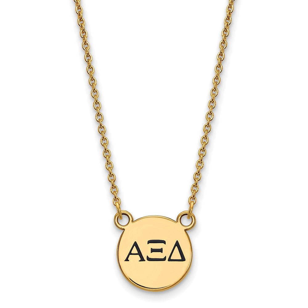 Sterling Silver Gold-plated LogoArt Alpha Xi Delta Sorority Greek Letters Small Black Enamel Pendant 18 inch Necklace