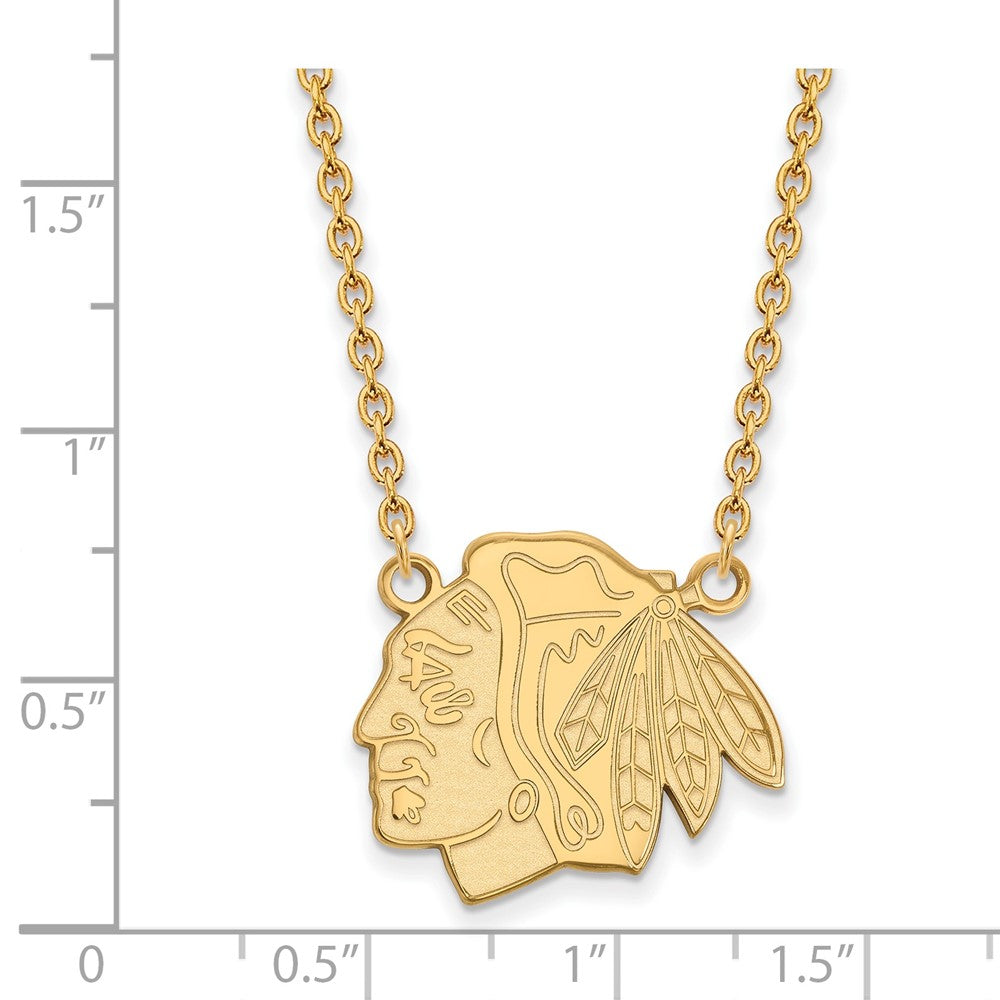 Sterling Silver Gold-plated NHL LogoArt Chicago Blackhawks Large Pendant 18 inch Necklace