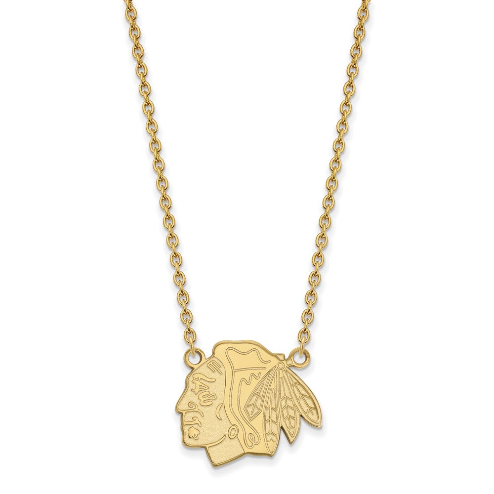 Sterling Silver Gold-plated NHL LogoArt Chicago Blackhawks Large Pendant 18 inch Necklace