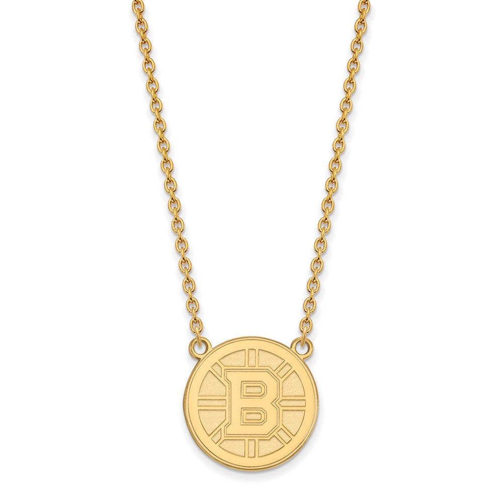 10k Gold NHL LogoArt Boston Bruins Large Pendant 18 inch Necklace