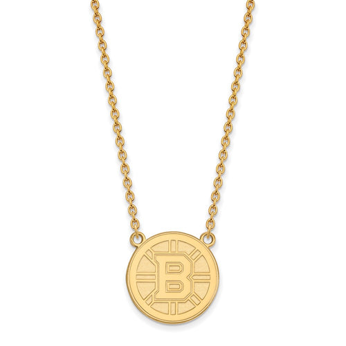 10k Gold NHL LogoArt Boston Bruins Large Pendant 18 inch Necklace