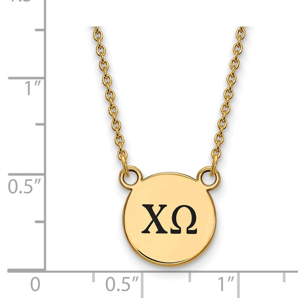 Sterling Silver Gold-plated LogoArt Chi Omega Sorority Greek Letters Small Black Enamel Pendant 18 inch Necklace