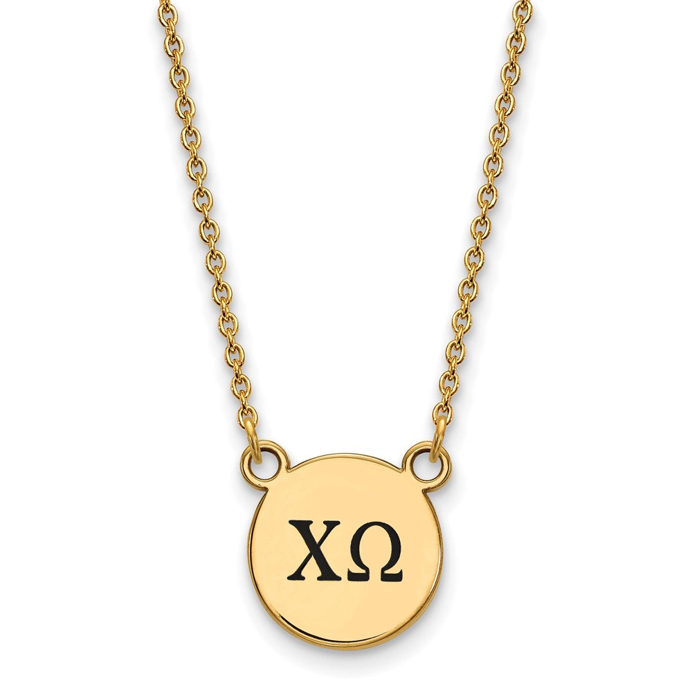 Sterling Silver Gold-plated LogoArt Chi Omega Sorority Greek Letters Small Black Enamel Pendant 18 inch Necklace
