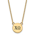 Sterling Silver Gold-plated LogoArt Chi Omega Sorority Greek Letters Small Black Enamel Pendant 18 inch Necklace