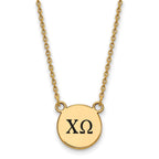 Sterling Silver Gold-plated LogoArt Chi Omega Sorority Greek Letters Small Black Enamel Pendant 18 inch Necklace