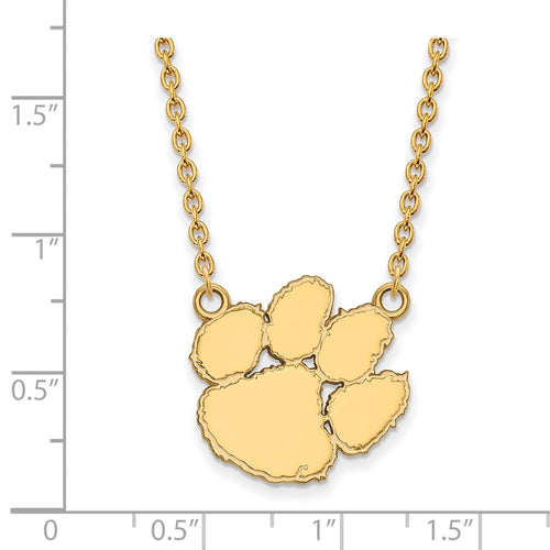 10k Gold LogoArt Clemson University Tiger Paw Large Pendant 18 inch Necklace