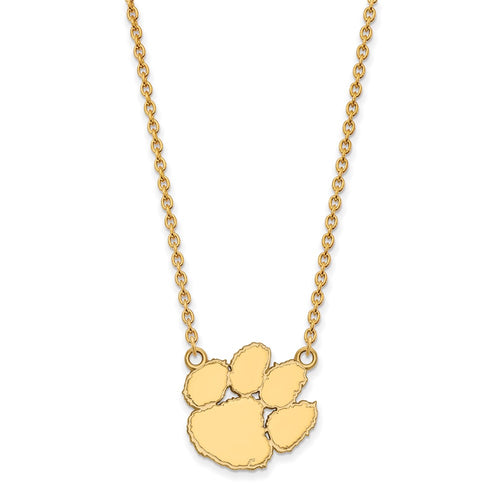 10k Gold LogoArt Clemson University Tiger Paw Large Pendant 18 inch Necklace