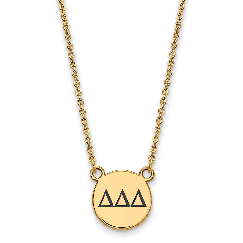 Sterling Silver Gold-plated LogoArt Delta Delta Delta Sorority Greek Letters Small Black Enamel Pendant 18 inch Necklace