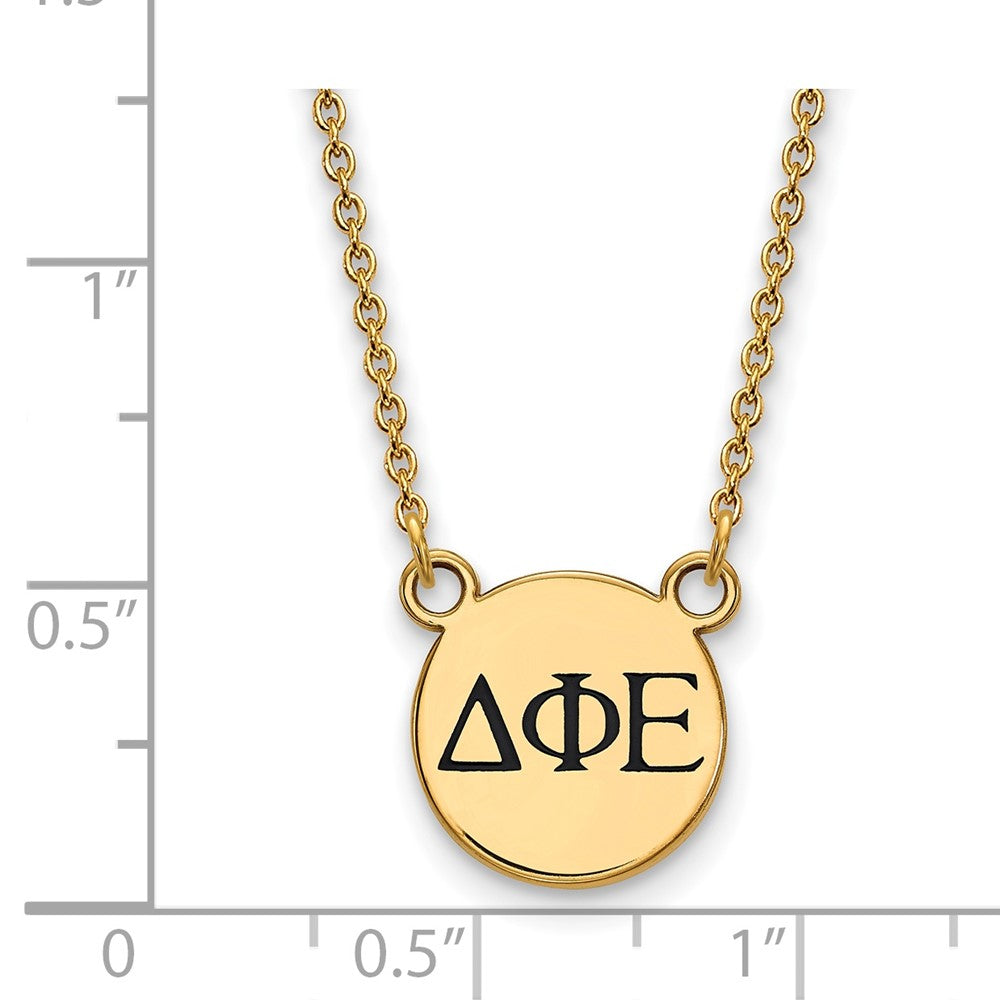 Sterling Silver Gold-plated LogoArt Delta Phi Epsilon Sorority Greek Letters Small Black Enamel Pendant 18 inch Necklace