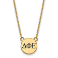 Sterling Silver Gold-plated LogoArt Delta Phi Epsilon Sorority Greek Letters Small Black Enamel Pendant 18 inch Necklace