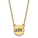 Sterling Silver Gold-plated LogoArt Delta Phi Epsilon Sorority Greek Letters Small Black Enamel Pendant 18 inch Necklace