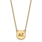 Sterling Silver Gold-plated LogoArt Delta Zeta Sorority Greek Letters Small Black Enamel Pendant 18 inch Necklace