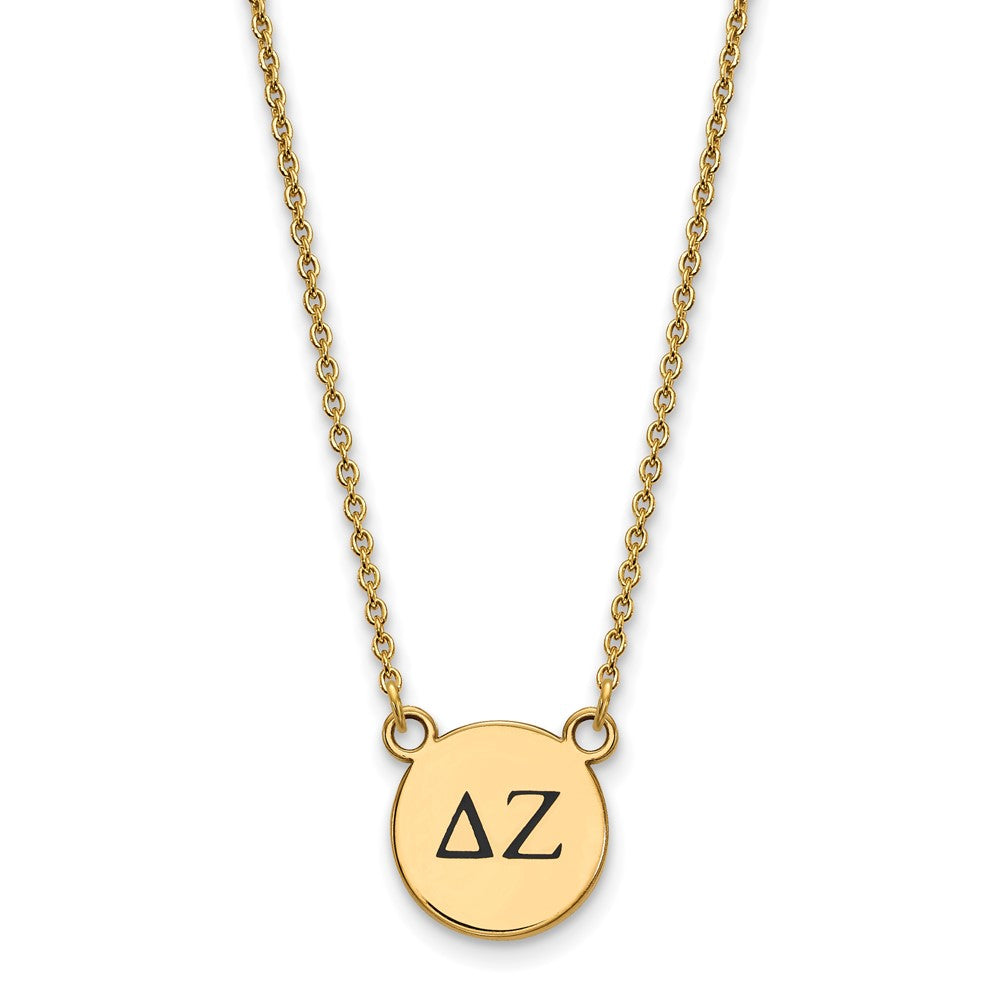 Sterling Silver Gold-plated LogoArt Delta Zeta Sorority Greek Letters Small Black Enamel Pendant 18 inch Necklace