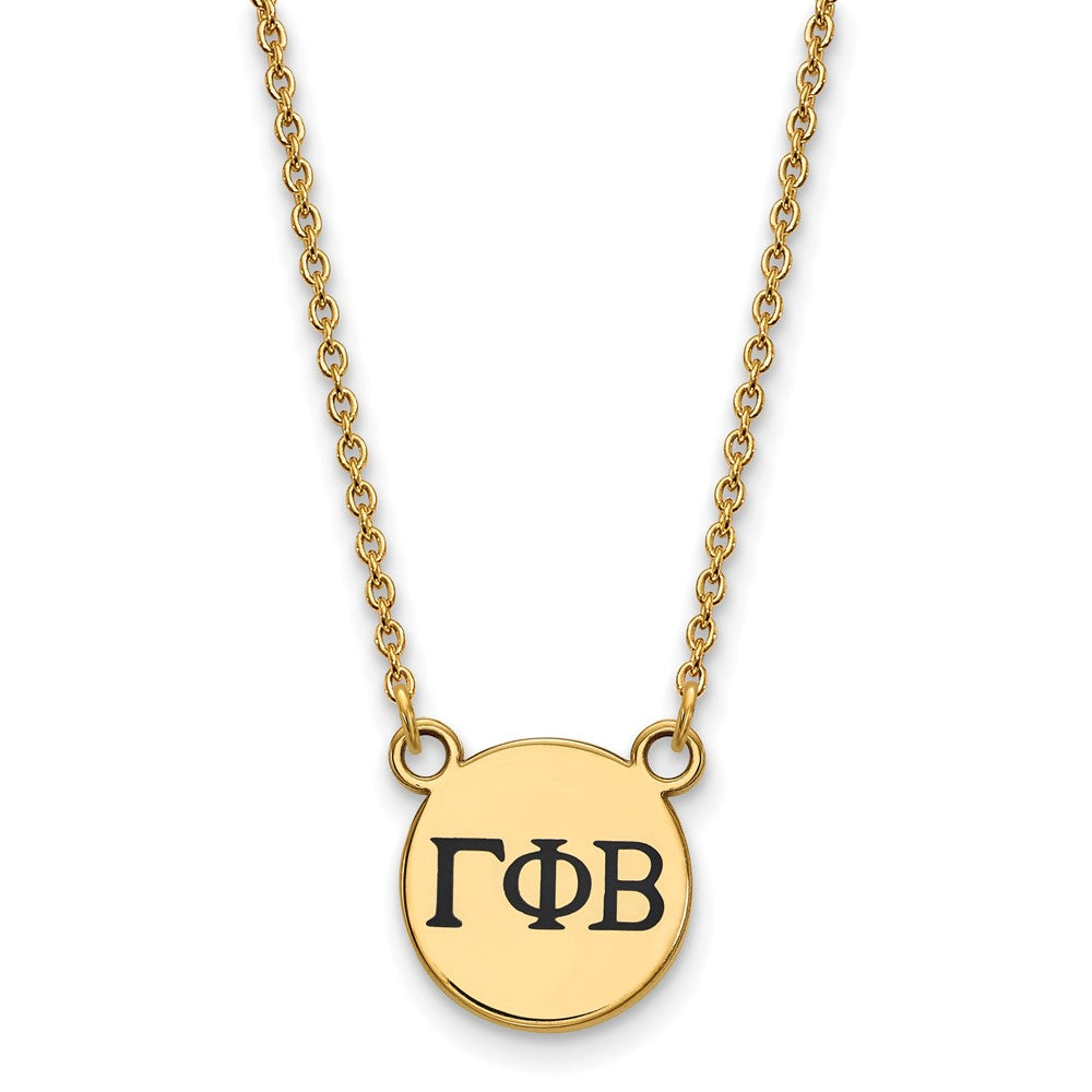 Sterling Silver Gold-plated LogoArt Gamma Phi Beta Sorority Greek Letters Small Black Enamel Pendant 18 inch Necklace