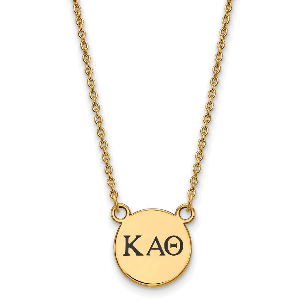Sterling Silver Gold-plated LogoArt Kappa Alpha Theta Sorority Greek Letters Small Black Enamel Pendant 18 inch Necklace