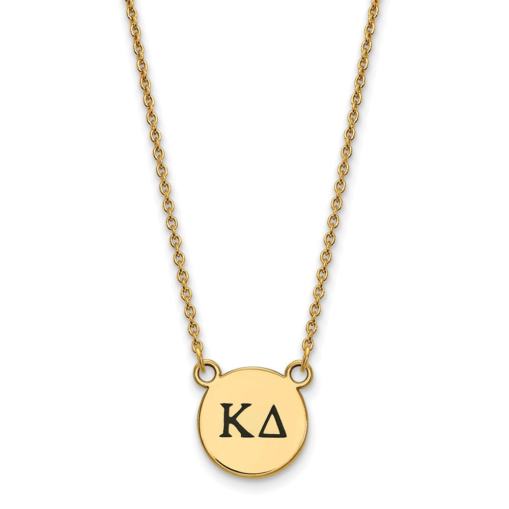 Sterling Silver Gold-plated LogoArt Kappa Delta Sorority Greek Letters Small Black Enamel Pendant 18 inch Necklace