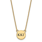 Sterling Silver Gold-plated LogoArt Kappa Kappa Gamma Sorority Greek Letters Small Black Enamel Pendant 18 inch Necklace