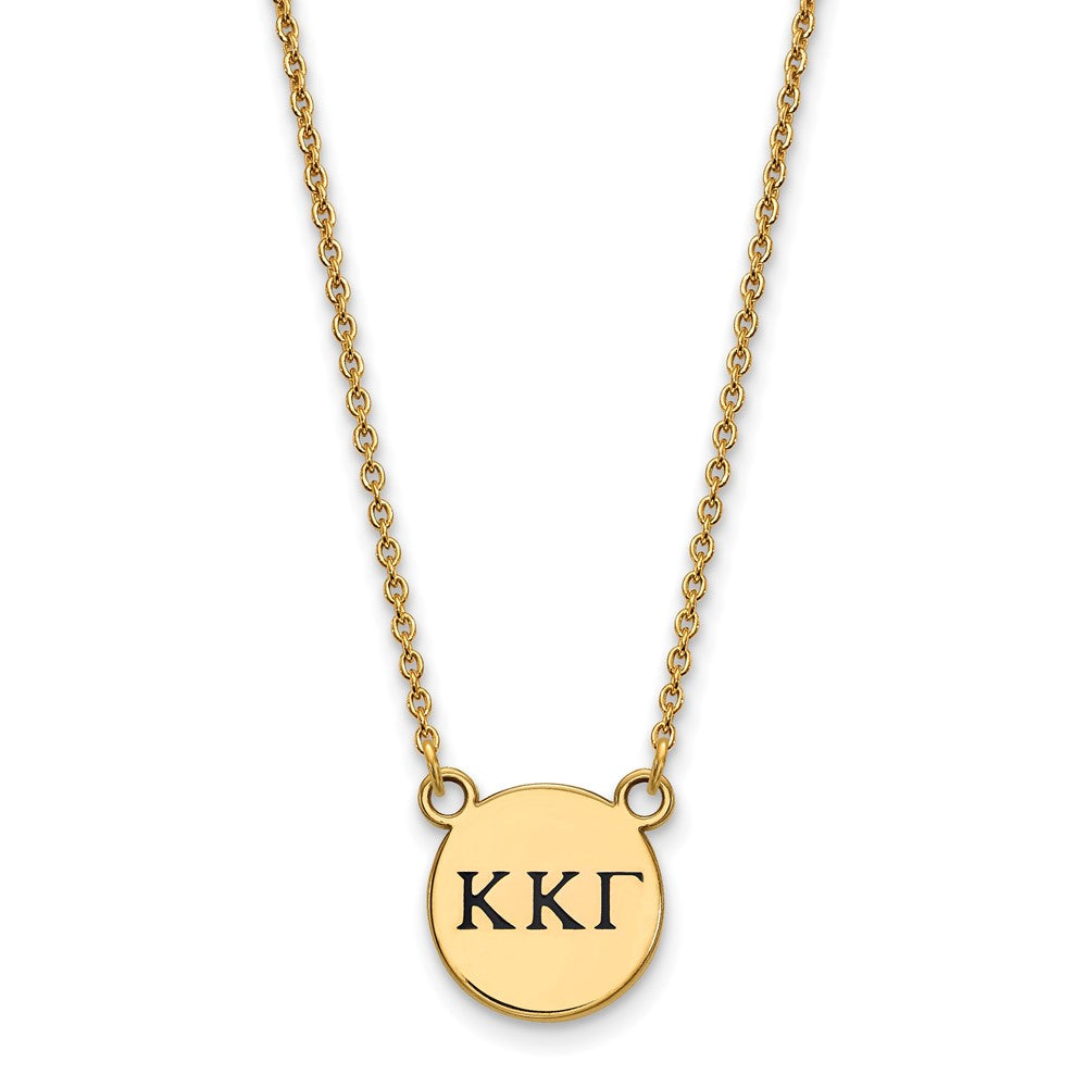Sterling Silver Gold-plated LogoArt Kappa Kappa Gamma Sorority Greek Letters Small Black Enamel Pendant 18 inch Necklace