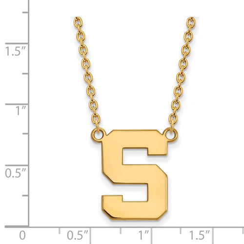 10k Gold LogoArt Michigan State University Letter S Large Pendant 18 inch Necklace