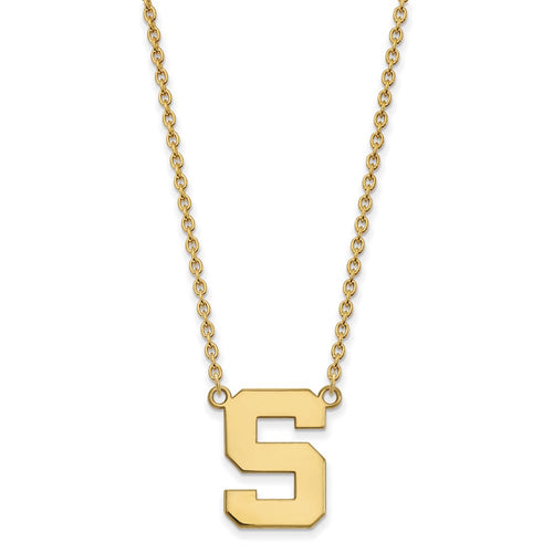 10k Gold LogoArt Michigan State University Letter S Large Pendant 18 inch Necklace