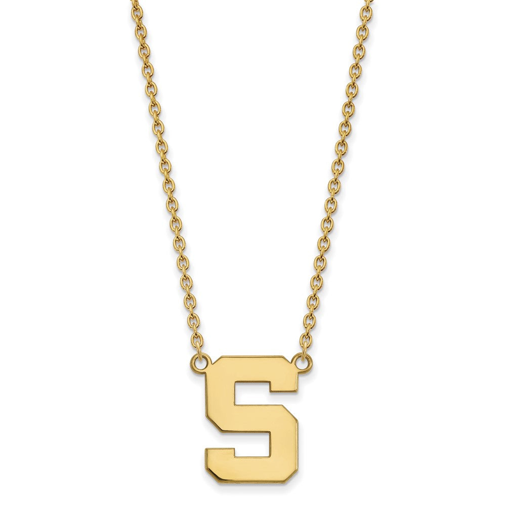 14k Gold LogoArt Michigan State University Letter S Large Pendant 18 inch Necklace