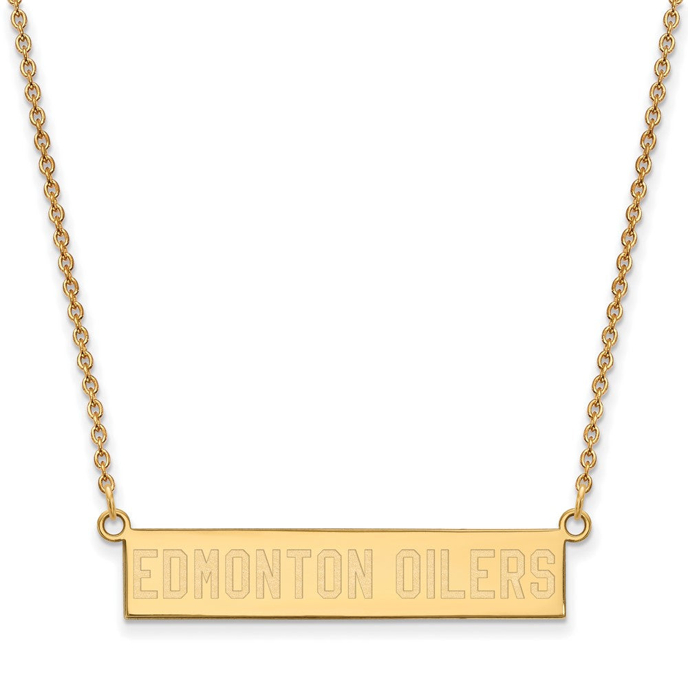 Sterling Silver Gold-plated NHL LogoArt Edmonton Oilers Small Bar 18 inch Necklace