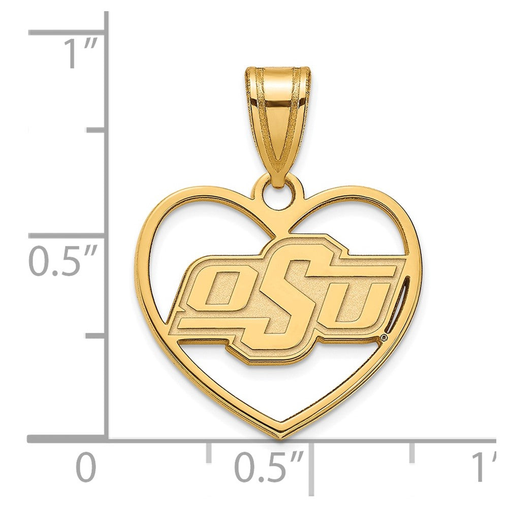 Sterling Silver Gold-plated LogoArt Oklahoma State University O-S-U Heart Pendant