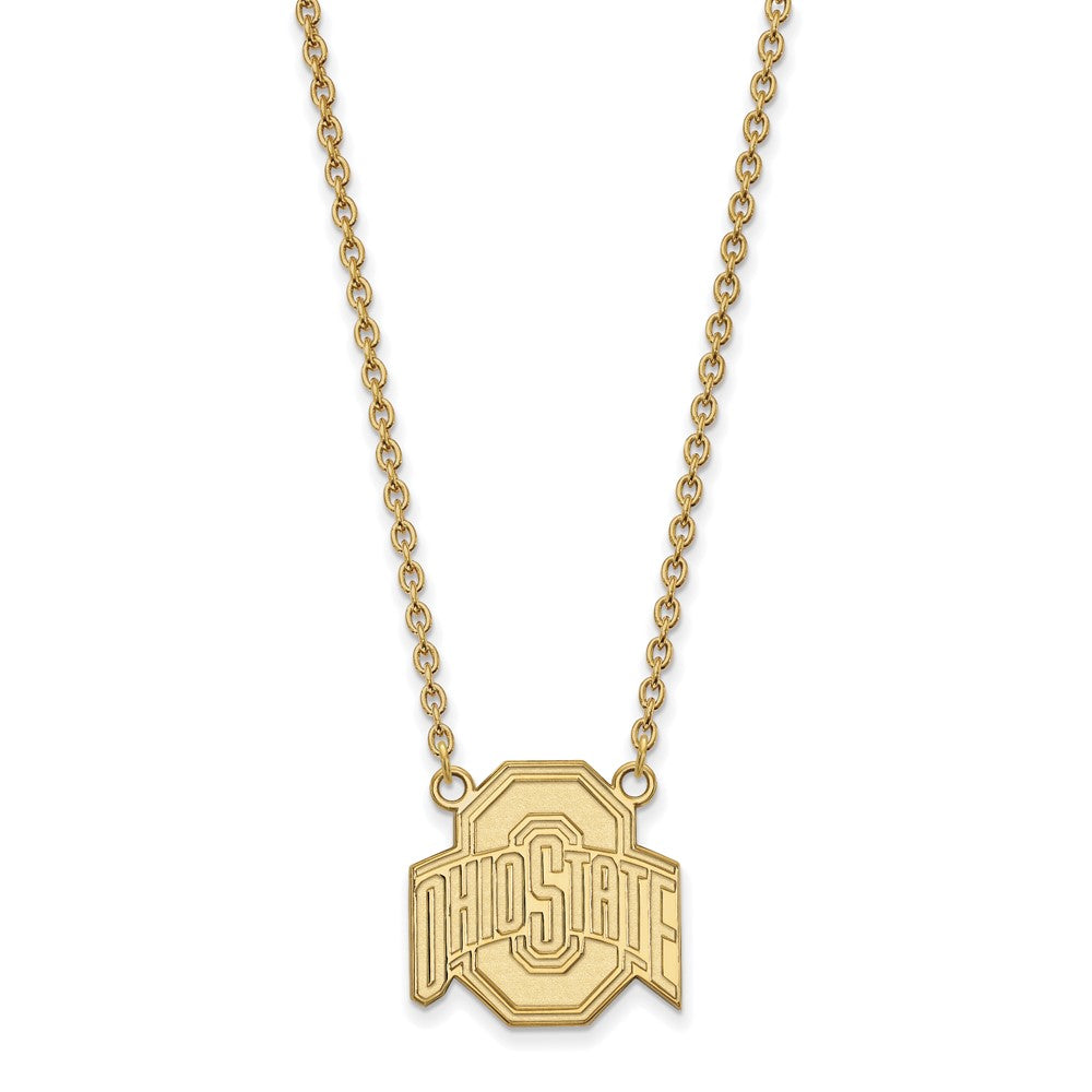 Sterling Silver Gold-plated LogoArt The Ohio State University Large Pendant 18 inch Necklace
