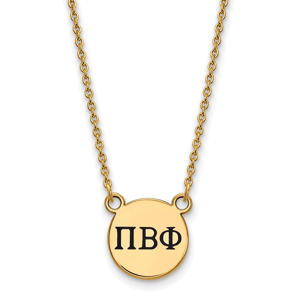 Sterling Silver Gold-plated LogoArt Pi Beta Phi Sorority Greek Letters Small Black Enamel Pendant 18 inch Necklace