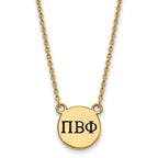 Sterling Silver Gold-plated LogoArt Pi Beta Phi Sorority Greek Letters Small Black Enamel Pendant 18 inch Necklace