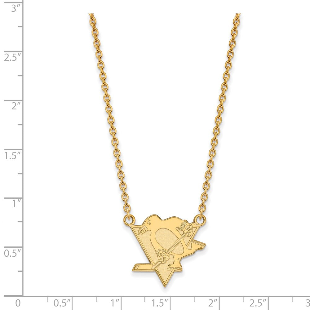 Sterling Silver Gold-plated NHL LogoArt Pittsburgh Penguins Large Pendant 18 inch Necklace