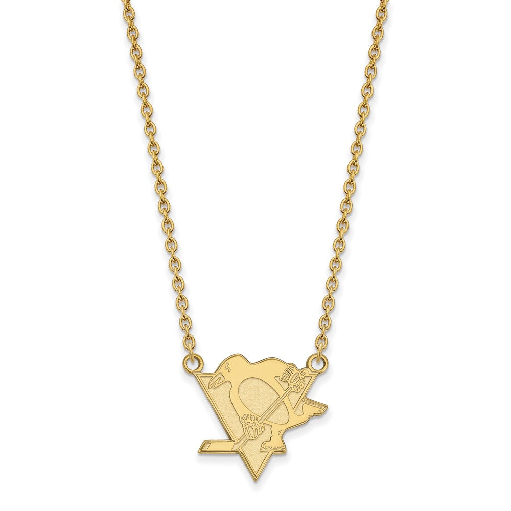 Sterling Silver Gold-plated NHL LogoArt Pittsburgh Penguins Large Pendant 18 inch Necklace