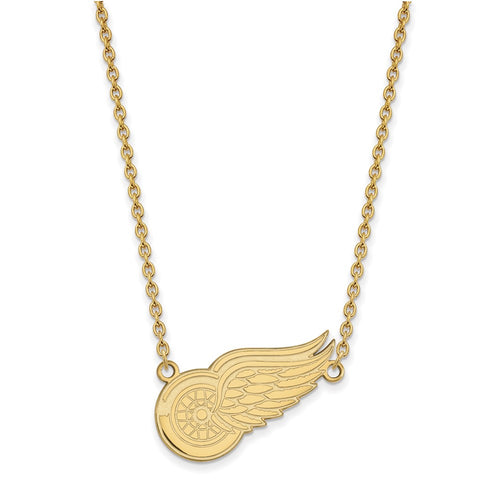 10k Gold NHL LogoArt Detroit Red Wings Large Pendant 18 inch Necklace