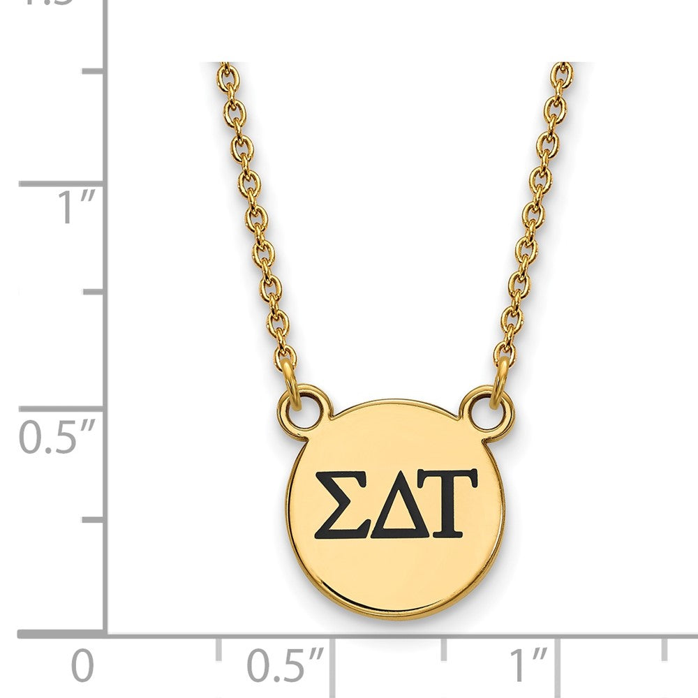 Sterling Silver Gold-plated LogoArt Sigma Delta Tau Sorority Greek Letters Small Black Enamel Pendant 18 inch Necklace
