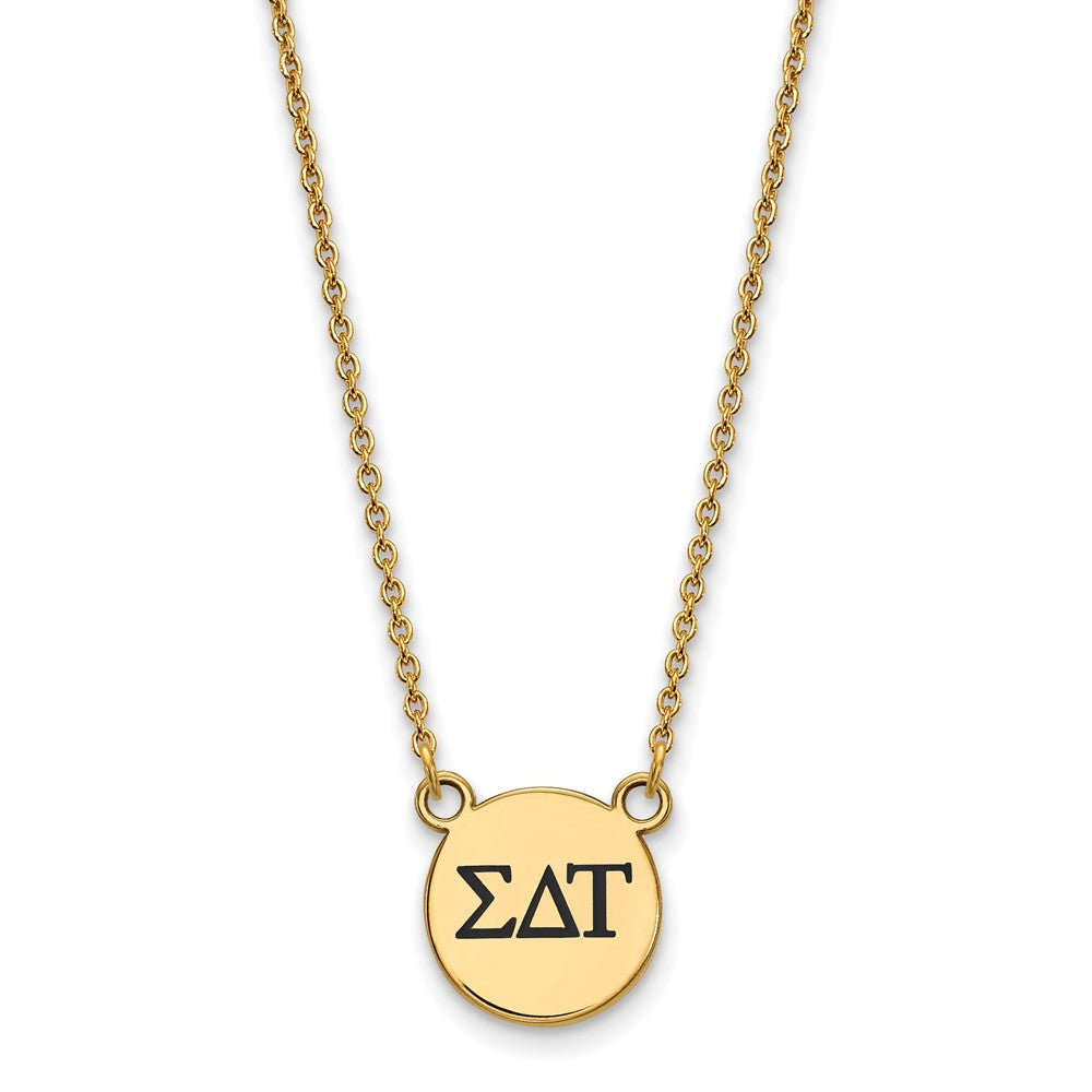 Sterling Silver Gold-plated LogoArt Sigma Delta Tau Sorority Greek Letters Small Black Enamel Pendant 18 inch Necklace