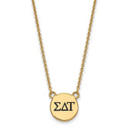 Sterling Silver Gold-plated LogoArt Sigma Delta Tau Sorority Greek Letters Small Black Enamel Pendant 18 inch Necklace