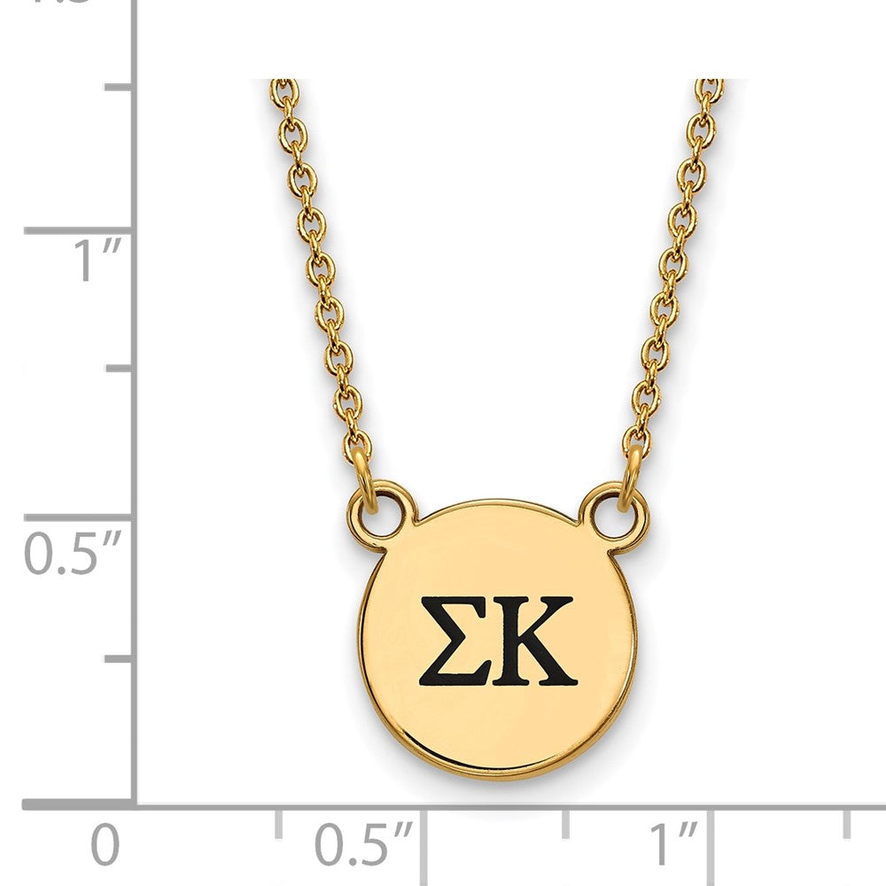 Sterling Silver Gold-plated LogoArt Sigma Kappa Sorority Greek Letters Small Black Enamel Pendant 18 inch Necklace